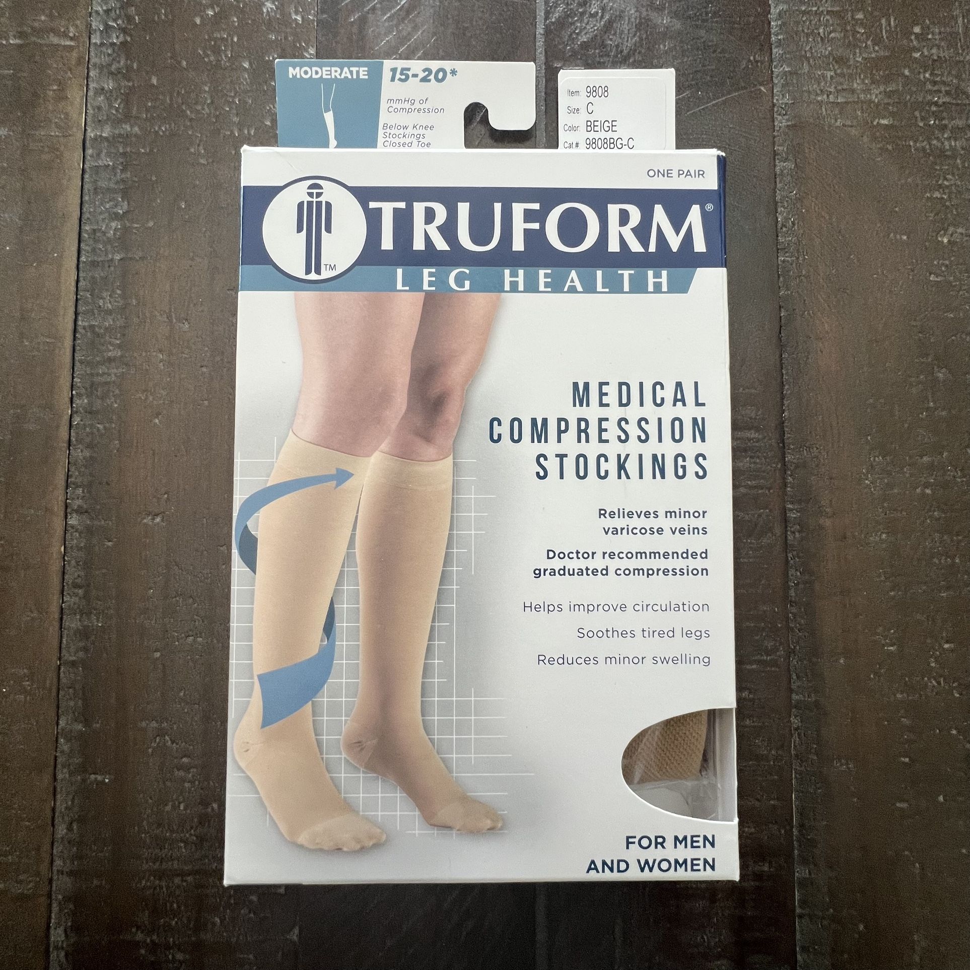 Truform Medical Compression Below Knee Stockings Closed Toe Beige Size C 15-20
