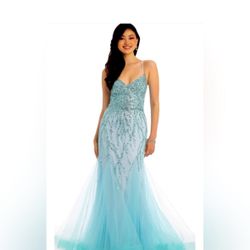 Camille La Vie Beaded Sweetheart Mermaid Aqua  Dress Size 12