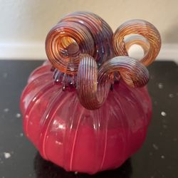 Hand Blown Glass Pumpkin Red with Shiny Stem 3.5”