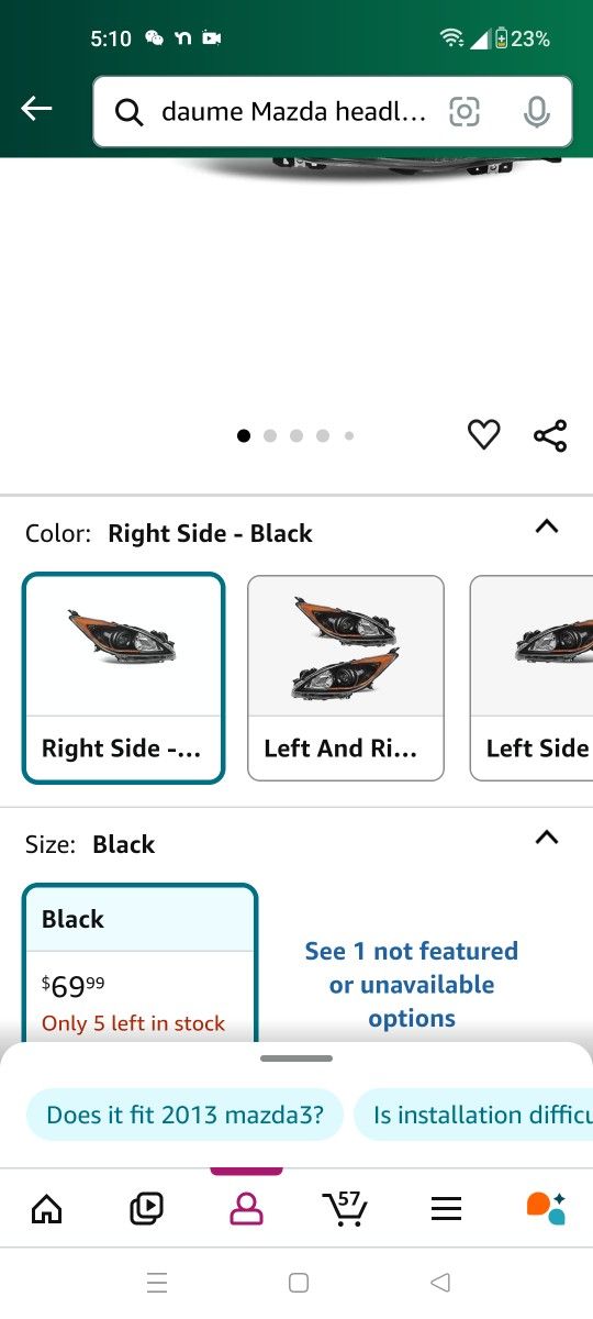 Headlight Assembly Compatible With 2010 2011 2012 2013 Mazda 3 Right Passenger Side Black Halogen Headlamp