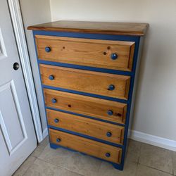 Solid Wood 5-Drawer Dresser (Blue & Natural)