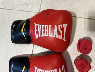 Everlast 14oz Boxing Gloves + Hand Wraps, Red