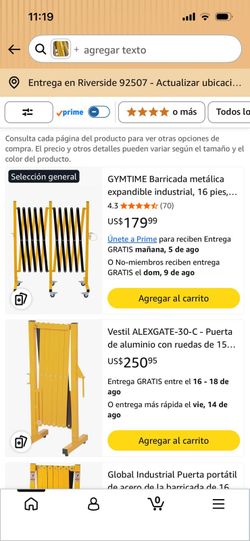 GYMTIME Barricada metálica expandible industrial, 16 pies, barrera de seguridad fácilmente ensamblada con ruedas, puerta móvil flexible, valla de tráf