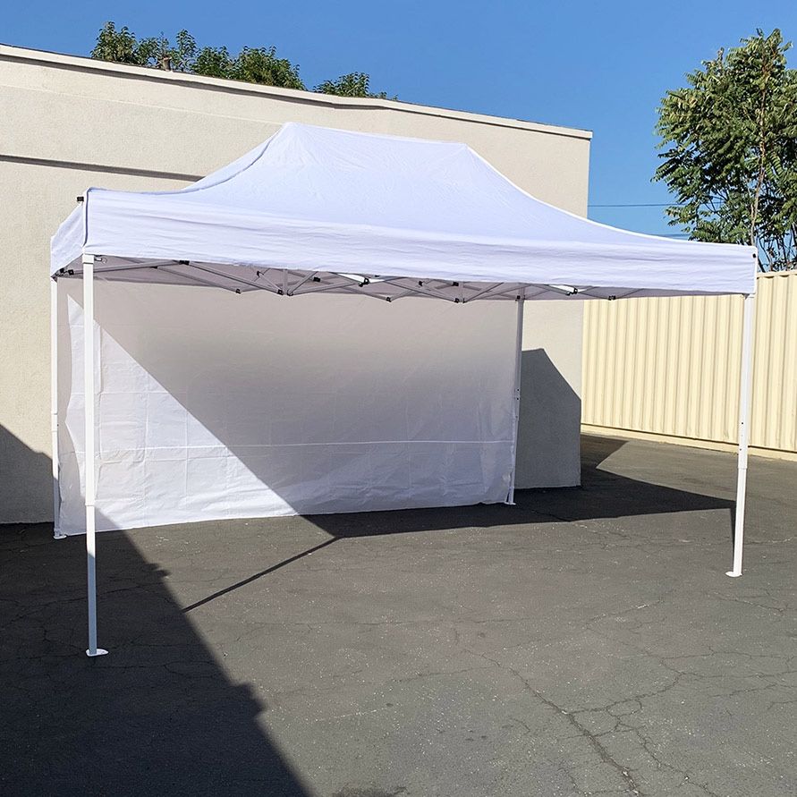 Brand New $160 Heavy Duty 10x15 FT Canopy with (1 Sidewall) EZ PopUp Party Tent w/ Carry Bag (White, Black)