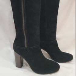 Coach Therese Knee High Suede Boots Tassels Black 10