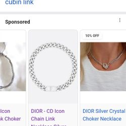 Silver Dior Cubin Link Choker Chain