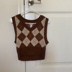 Argyle Style Brown Sweater Vest 