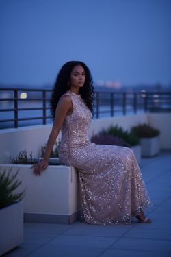 Xtaren Golden Taupe Sequin Maxi Dress *New w/o Tag*