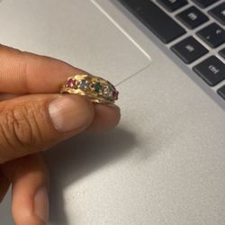 10k Size 10 Gold Ring With 5 Different Color Stones