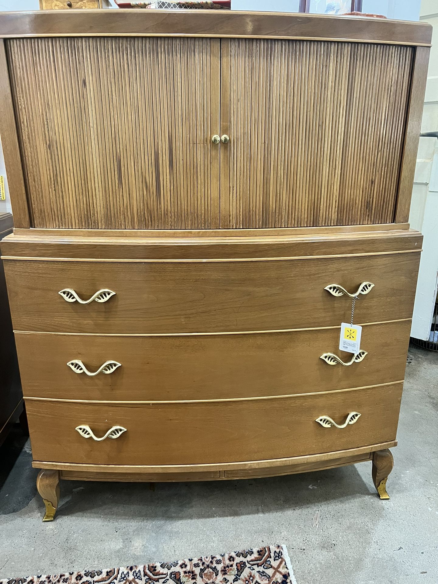 1950s Rway Furniture Co Pine Tambour Door High 3 Drawer Dresser