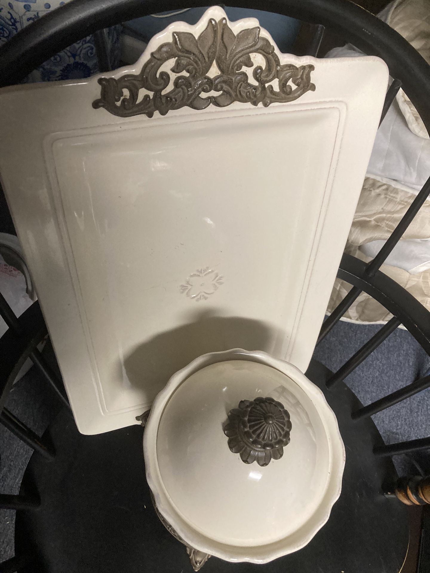 Antique Looking Cookie Jar and Platter