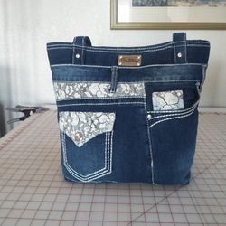 Shoulder Bag/Purse, Custom Made From  An Up-cycled Pair Of Denim Jeans 