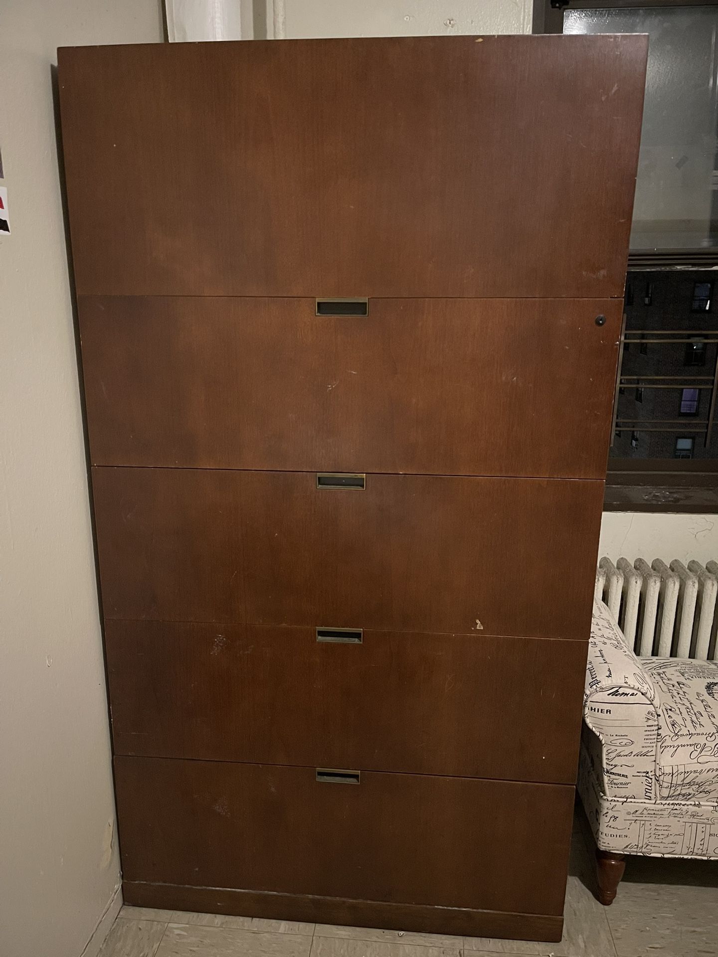 Large 5 Tier Lateral File Cabinet or Tall Dresser Wardrobe - Solid Wood w/Lock