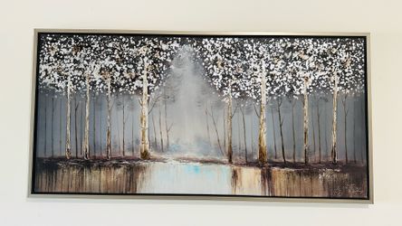 Abstract Canvas Wall Art: Framed Picture Gold Foil Artwork Hand Painted Painting for Living Room (60''W x 30''H)