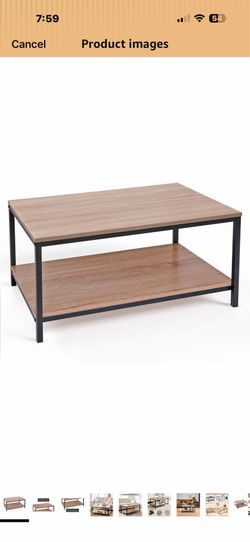 SUPER DEAL 2-Tier Industrial Coffee Table with Storage Shelf for Small Apartment Living Room, Rectangle Wood and Stable Metal TV Stand Side End Table,