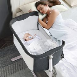 RONBEI Baby Bassinet Bedside Sleeper,Easy to Assemble Bassinets for Baby/Infants, Dark Grey