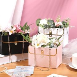 9 Pcs Flower Bags for Bouquets, Small Flower Boxes for Arrangements with Metal Chain Cute Purse Paper Gift Box Valentines Day Gift