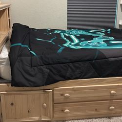 Full Sized Captain Bed with Storage Drawers & Shelves