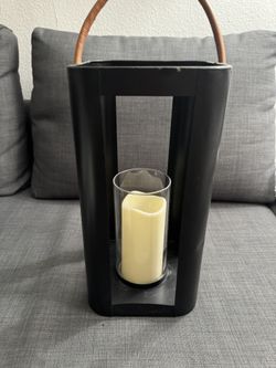 Black Metal Lantern With Brown Handle