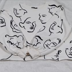 Zara White Abstract Face Print Sweatshirt Size S