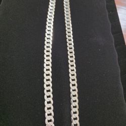 Large Flat Curb Sterling Silver Chain Necklace 