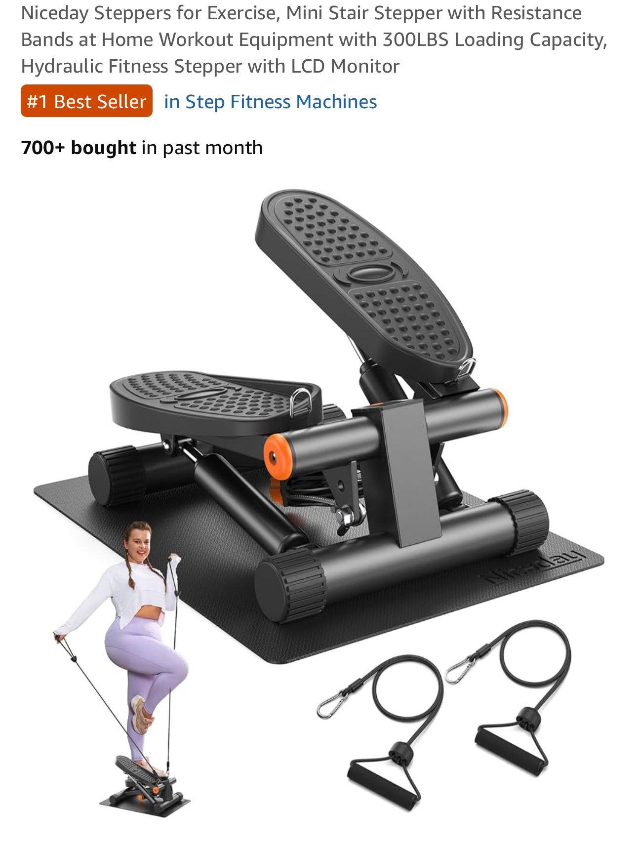 Mini Stair Stepper with Resistance Bands at Home Workout Equipment