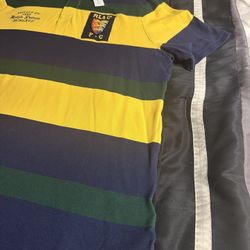 Polo Ralph Lauren Men's Rugby Striped Polo Shirt Blue, Yellow And Green (XXL)