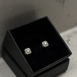 Moissanite Halo Stud Earrings – 5X White Gold Plated over .925 Sterling Silver