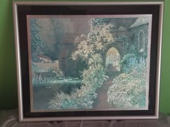 Silver Metallic Black & White, Grey Chapel Gardens Goth Arch Framed Print With Glass Art Decor 21"x25"