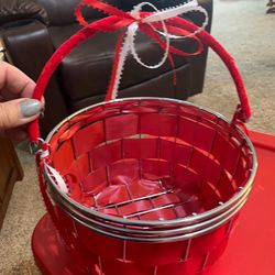 Beautiful metal basket with red velveteen ribbon