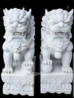 Chinese white sandstone foo dogs (2) pair 14 inches tall