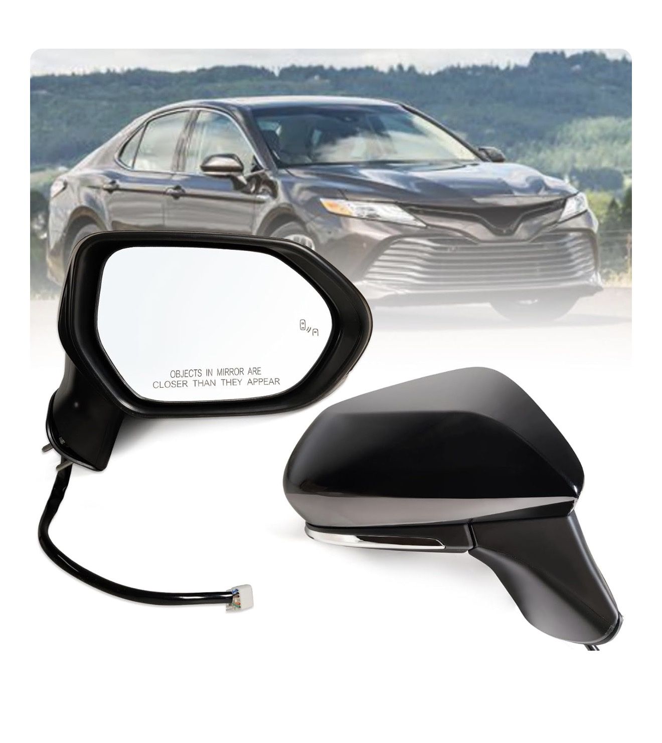 Right Passenger side Mirror Fits 2018-2024 Toyota Camry with Power Glass, Heated, Turn Signal, Blind Spot Detection and Manual Folding Match to Black