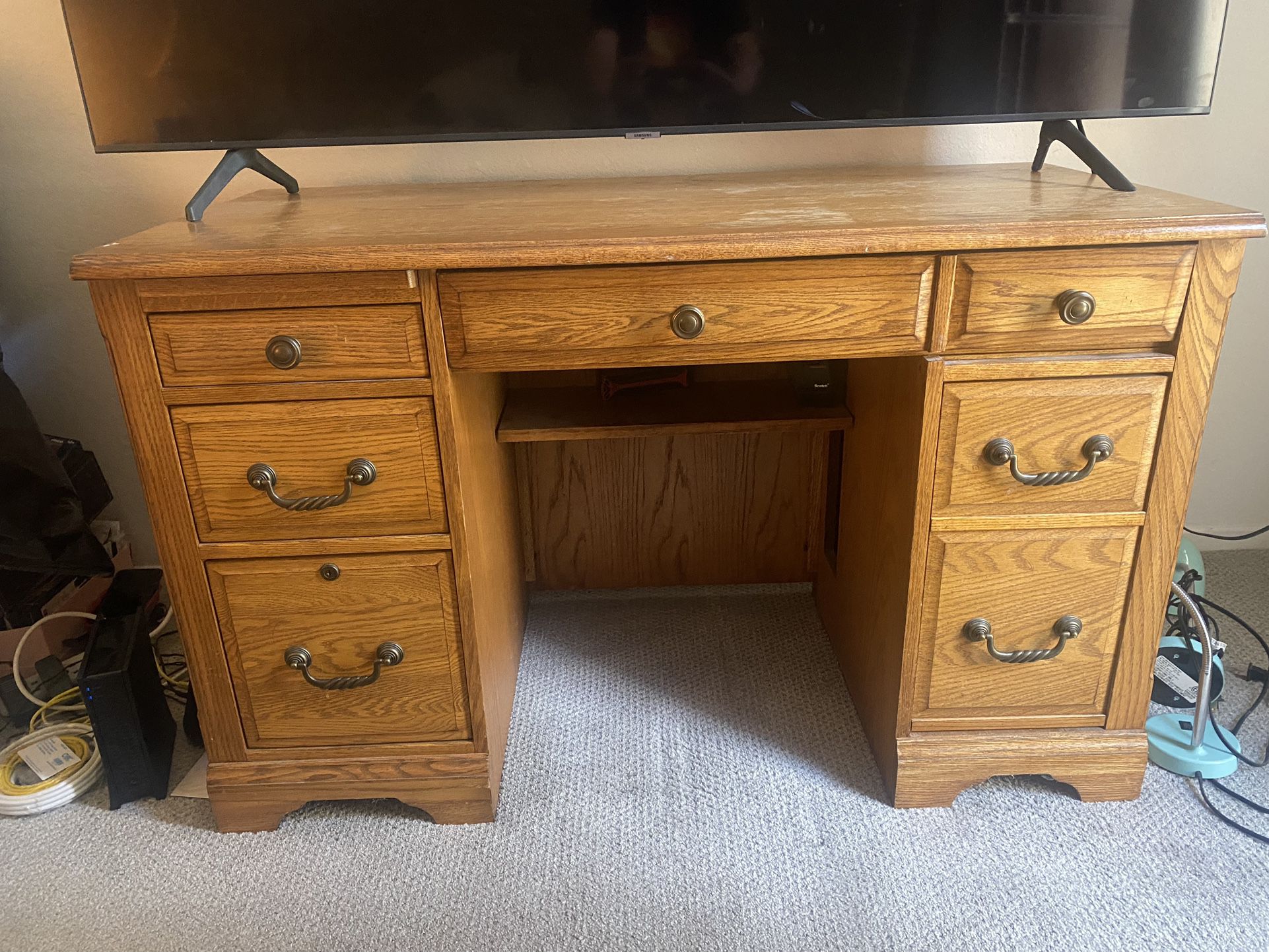 Solid Oak Antique Executive Desk