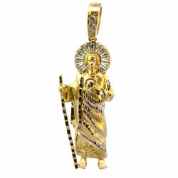 Men’s 14k Yellow Gold Large 2.5” Inch CZ Cubic Zirconia Saint St. Jude Pendant for Necklace GP3122031