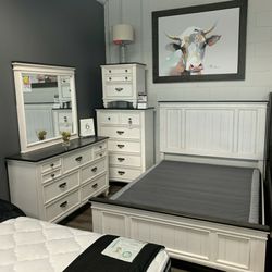 Queen bedroom set white and grey