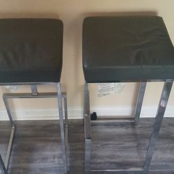 Modern Bar Stools (Set of 2) – Gray Cushioned Seats / Chrome Metal Frame