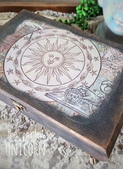 Celestial Sun Decoupage Wooden Keepsake Box