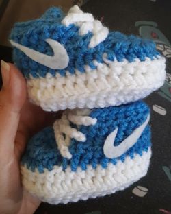 Blue crochet baby shoes