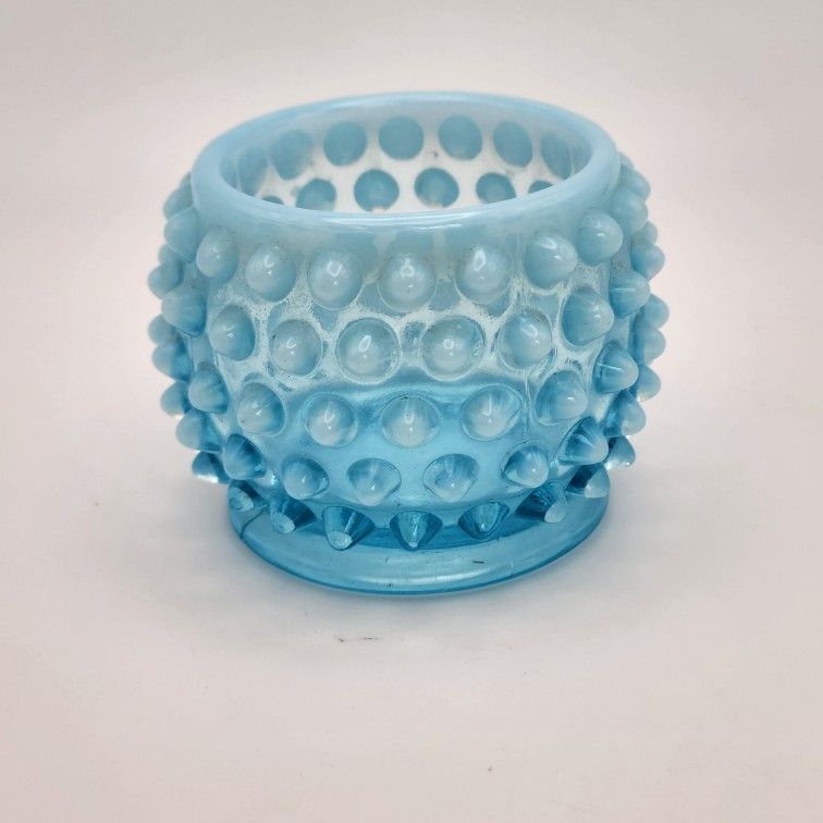 VTG Fenton Blue Hobnail Opalescent Glass Vessel 2" Votive or Toothpick Holder