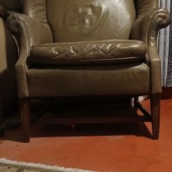 Mid Century Leather Wingback Chair and Ottoman