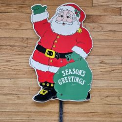 Christmas Santa Claus Season's Greetings Vintage Yard Sign Heavy Plastic 27"
