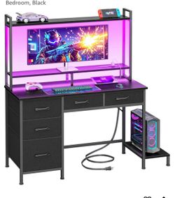 Black Gaming Desk with Hutch and Drawers