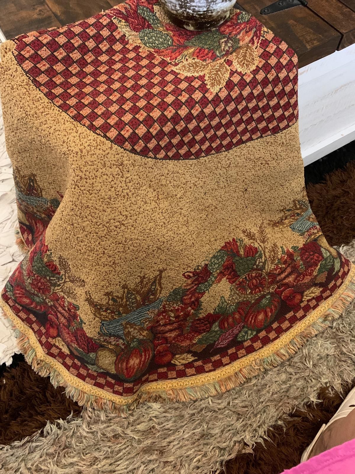 Vintage Tapestry Tablecloth Made In Italy Autum Xmas 62" Round