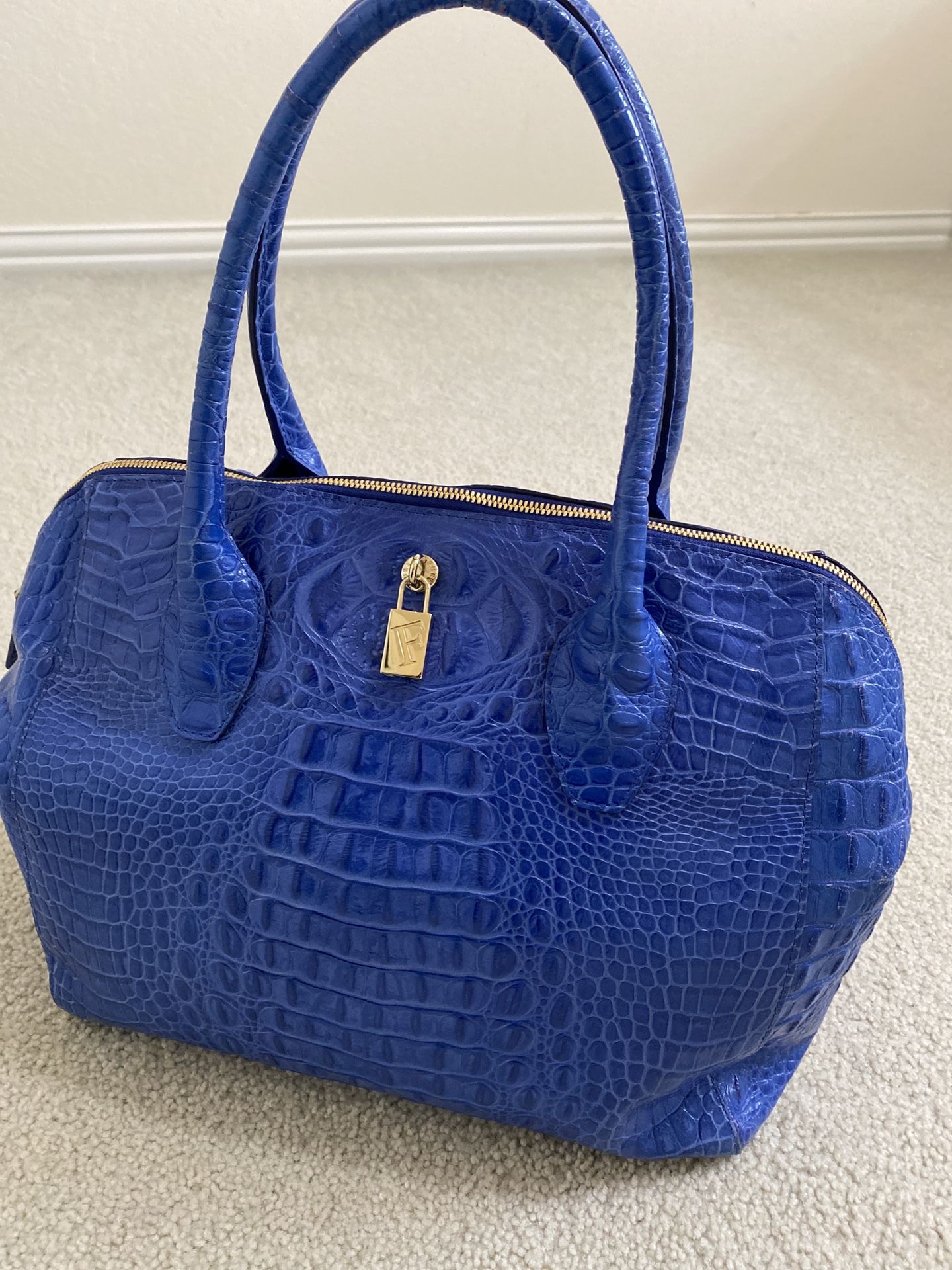 FURLA OLIMPIA CROC LEATHER LARGE TOTE BAG