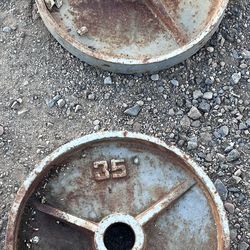 Vintage 35 lb Barbell Plates - Pair (70 lbs Total)