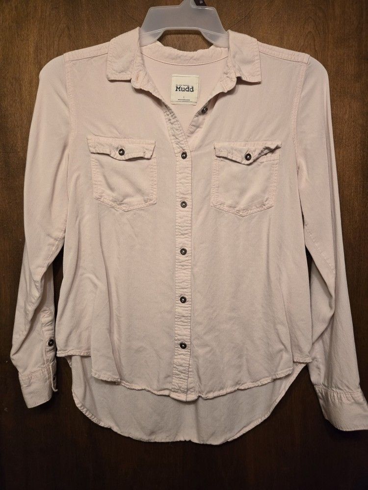 Mudd light pink button up long sleeve shirt, size L