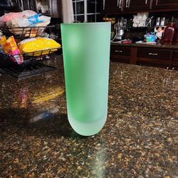 12" Aqua Glass Flower Vase