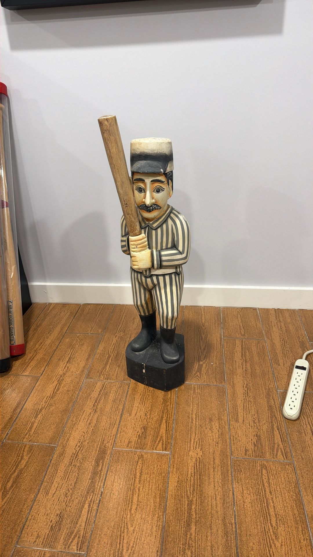 Vintage Old-time Baseball Player Wood Statue 