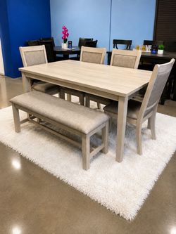 🪑New 6-Piece Dining Set – Table, 4 Chairs + Bench $10 Down