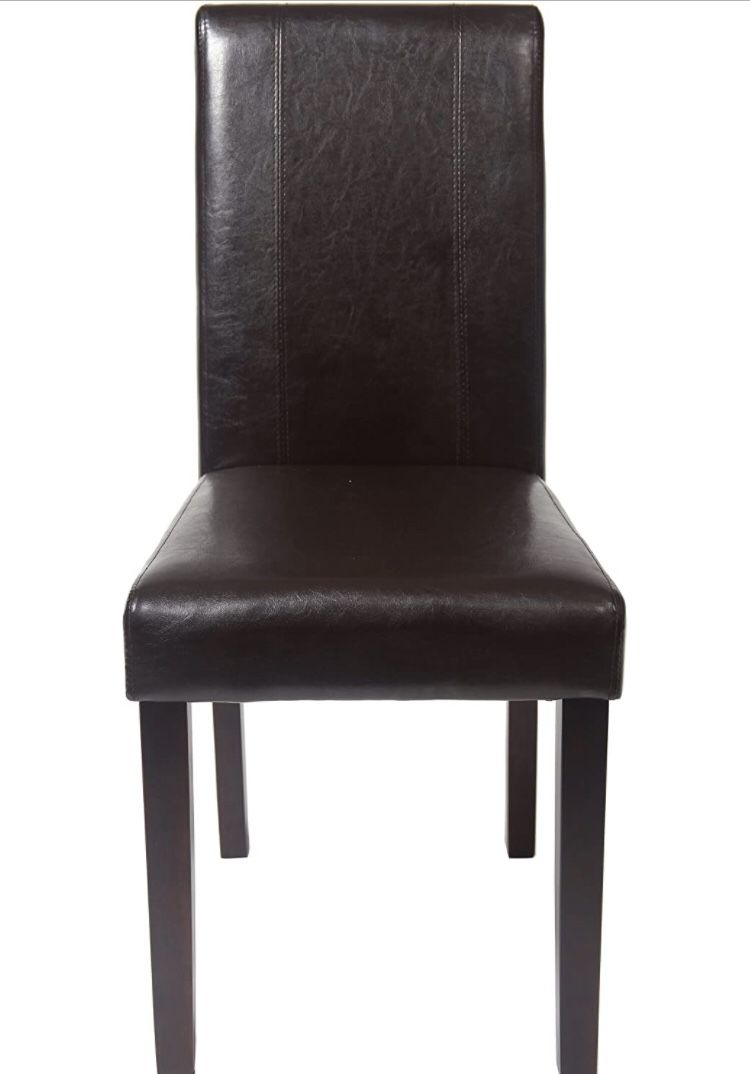 Roundhill Furniture C020BR Urban Style Solid Wood Leatherette Padded Parson Chair, Brown, Set of 2